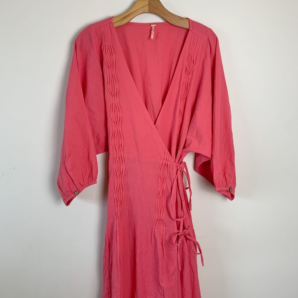 Free People Boho Maxi Long Sleeve Pink Summer Dress Sz Large